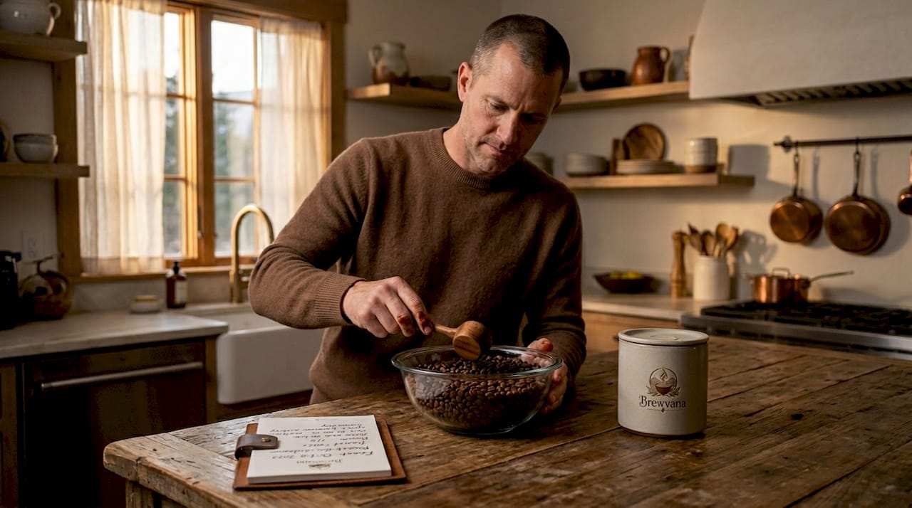 Man mixing roasted beans for freshness check