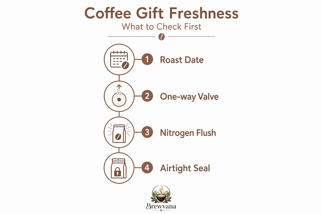 Infographic showing coffee gift freshness steps