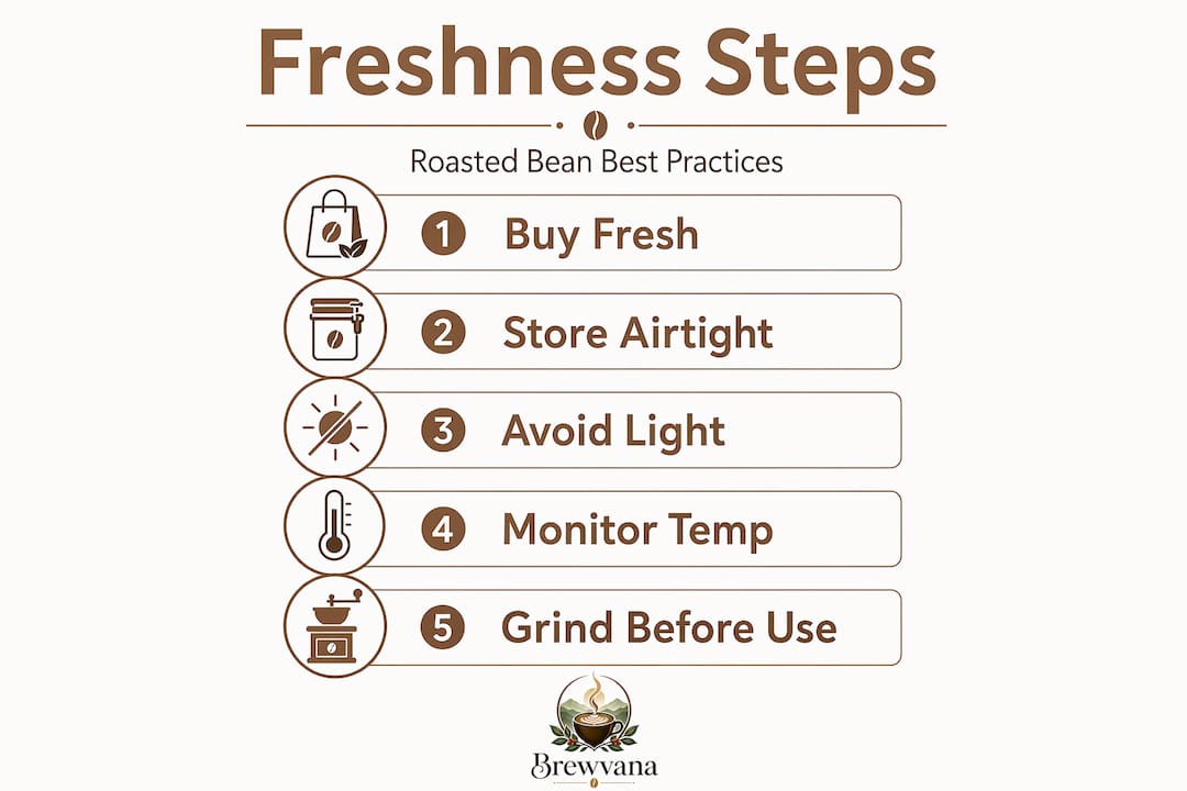 Infographic listing coffee freshness storage steps
