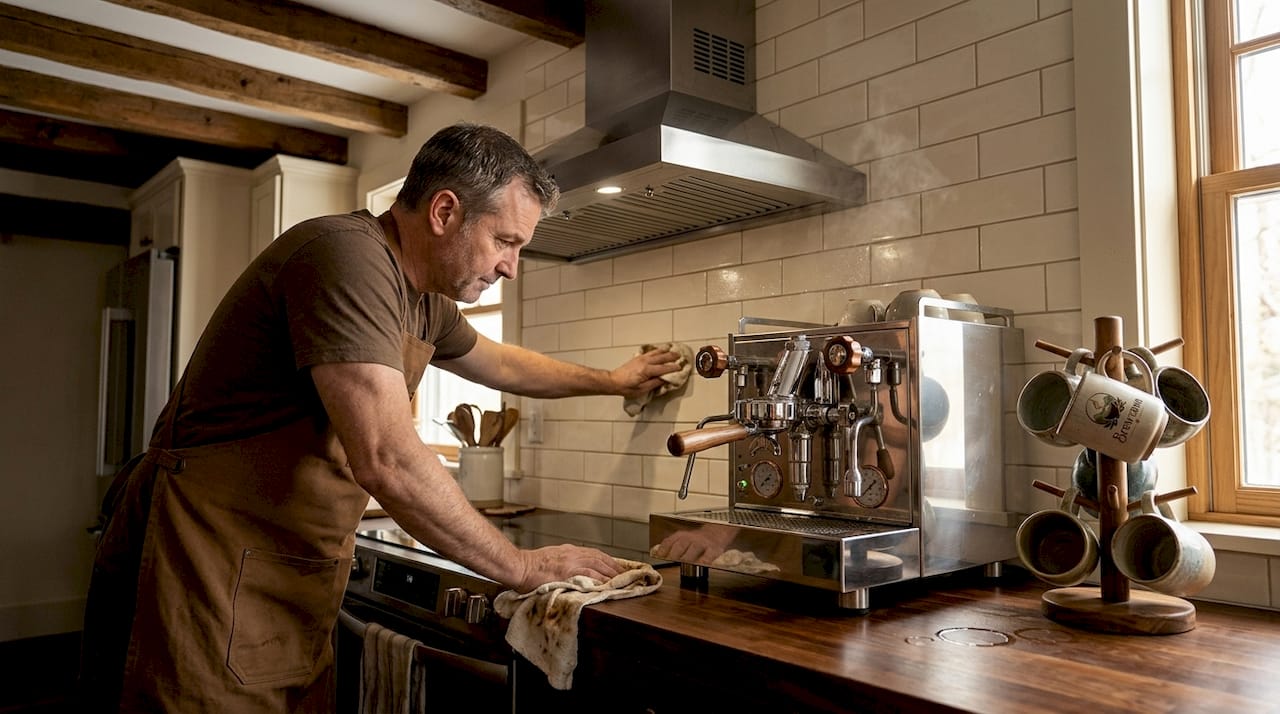 Ventilated kitchen espresso machine maintenance
