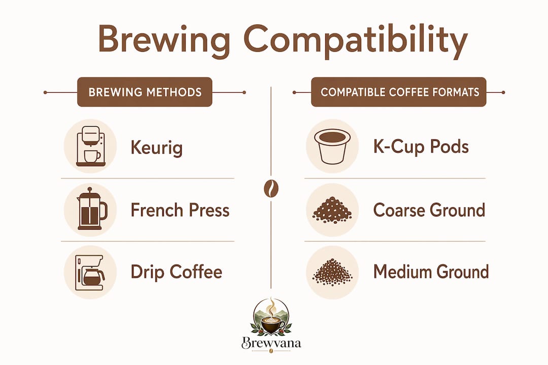 Infographic comparing brewing methods and compatible coffee formats