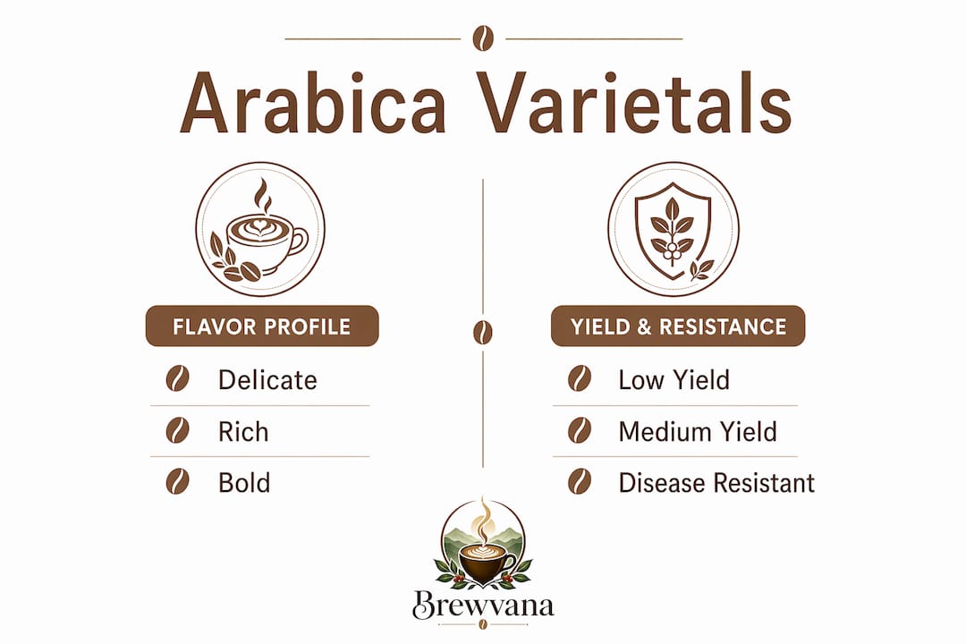 Infographic comparing Arabica coffee varietal traits
