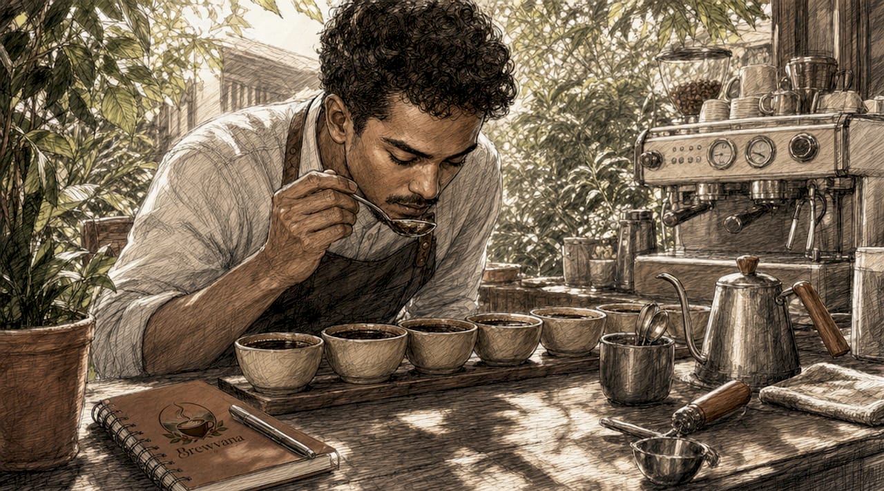 Barista assessing coffee aroma during tasting