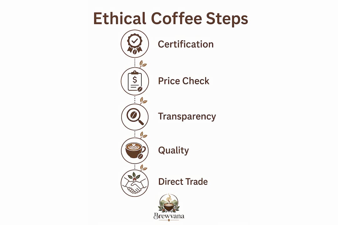Infographic outlining steps for ethical coffee sourcing
