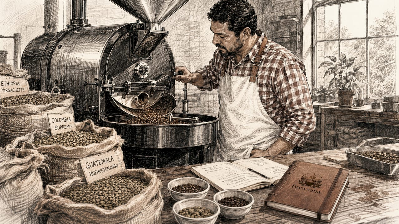 Small batch artisan coffee roasting scene