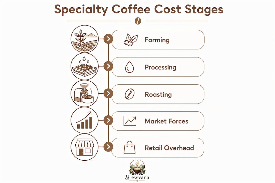 Infographic showing specialty coffee cost stages