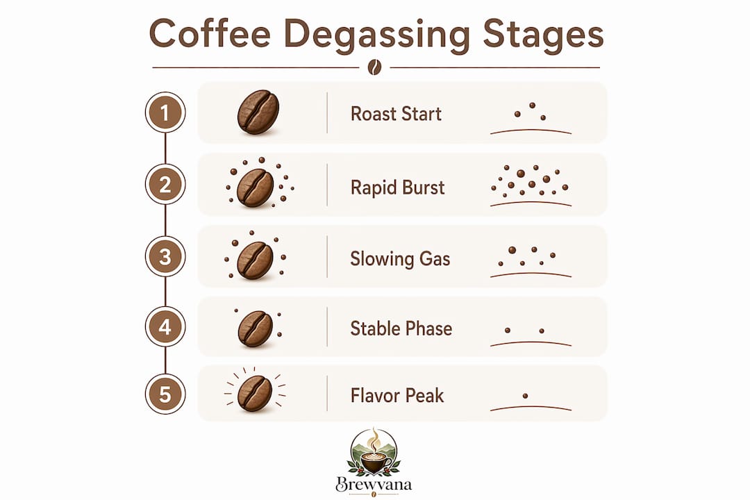 Infographic illustrating coffee degassing stages