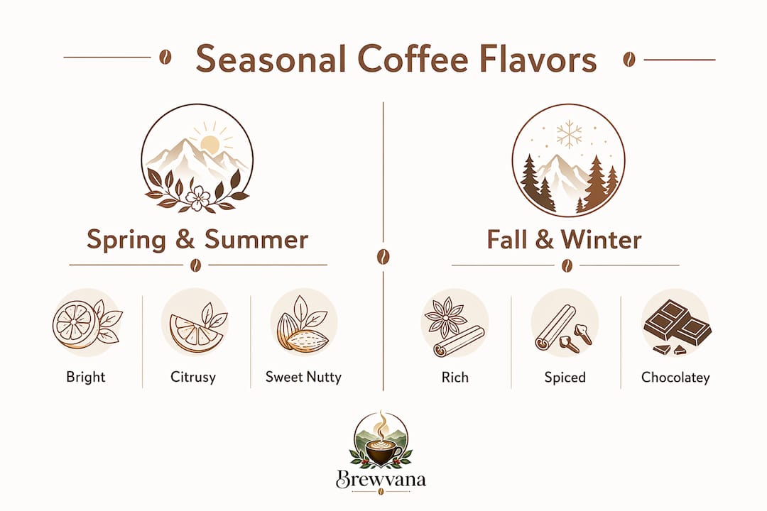 Infographic comparing spring-summer and fall-winter coffee flavors