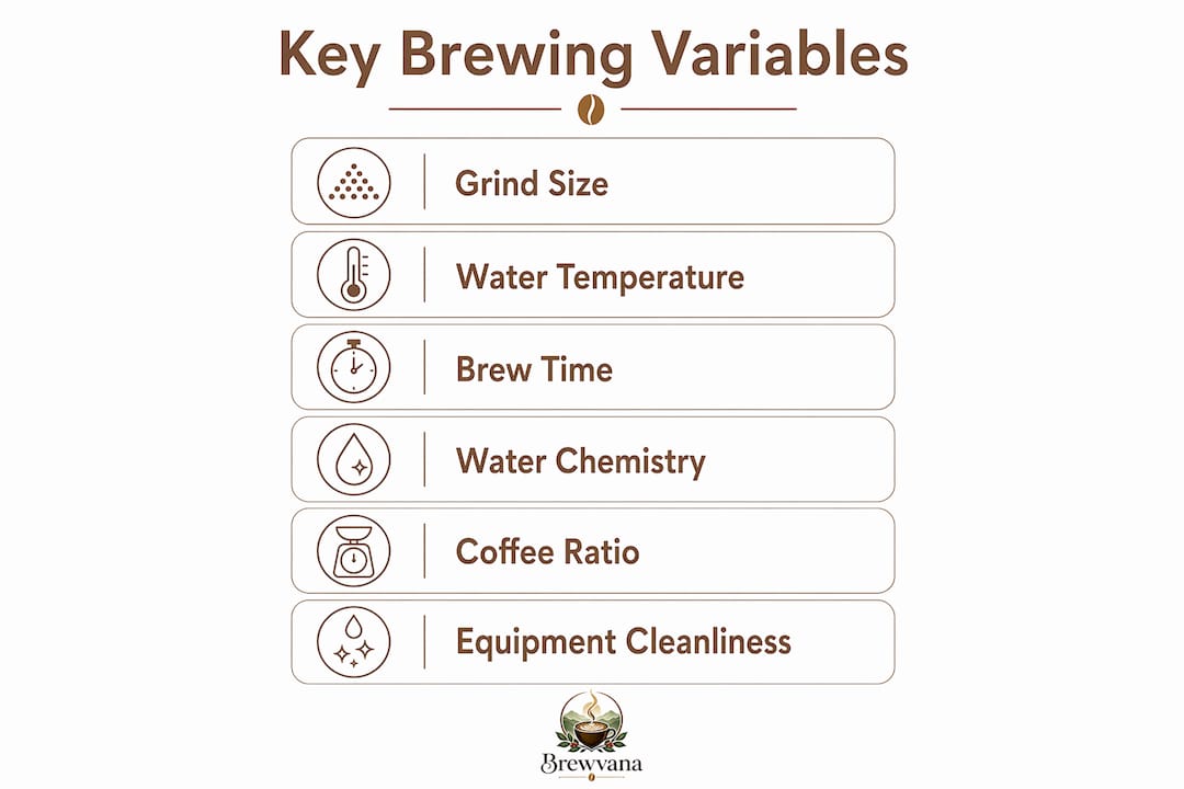 Infographic showing key coffee brewing variables