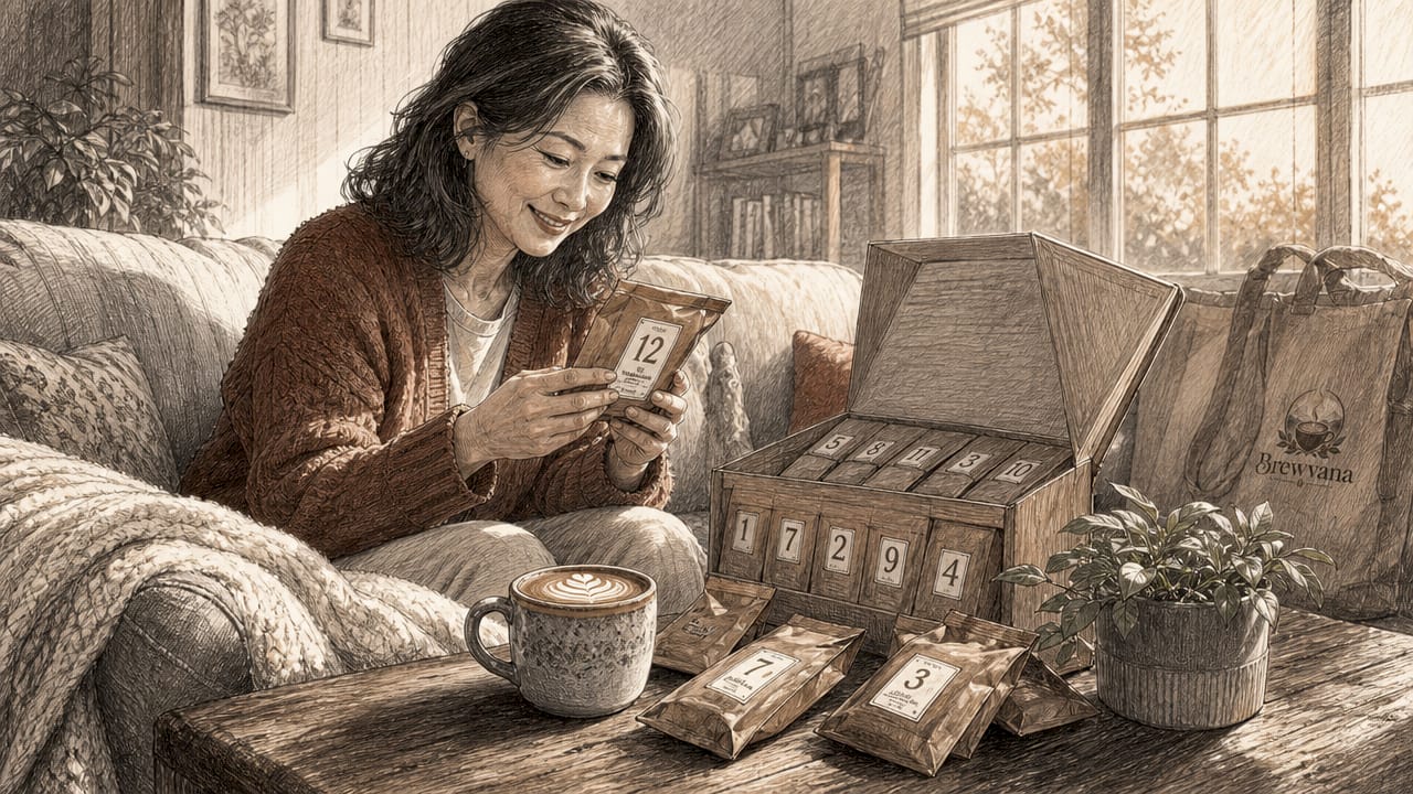 Woman opening coffee advent calendar box