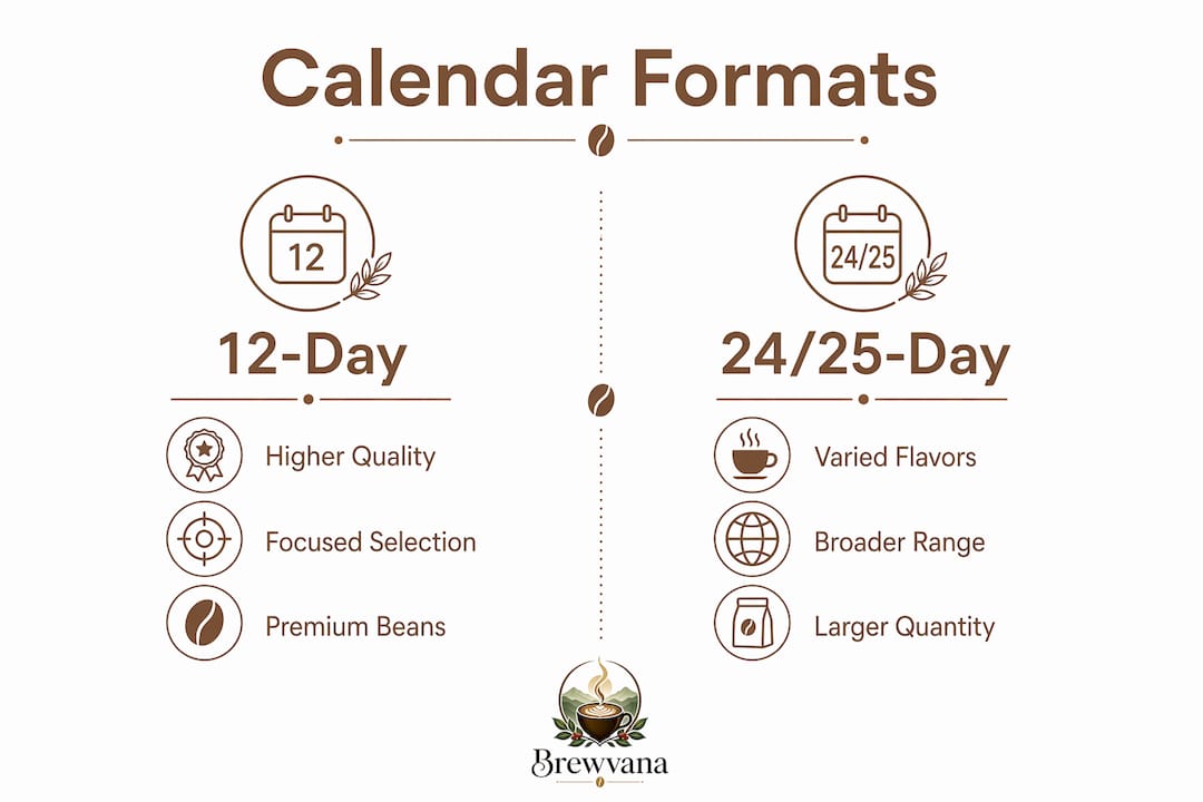 Infographic comparing 12-day vs 24-day coffee advent calendars