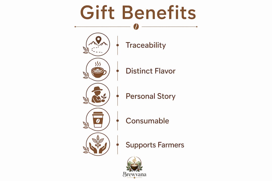 Infographic showing benefits of gifting single origin coffee