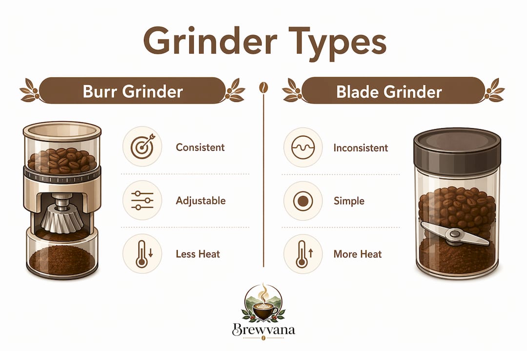 Infographic comparing burr and blade grinders