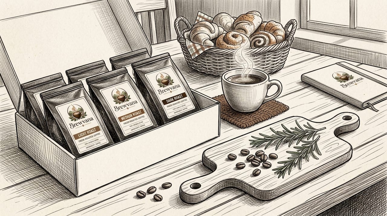 Coffee sampler gift box with multiple roast bags