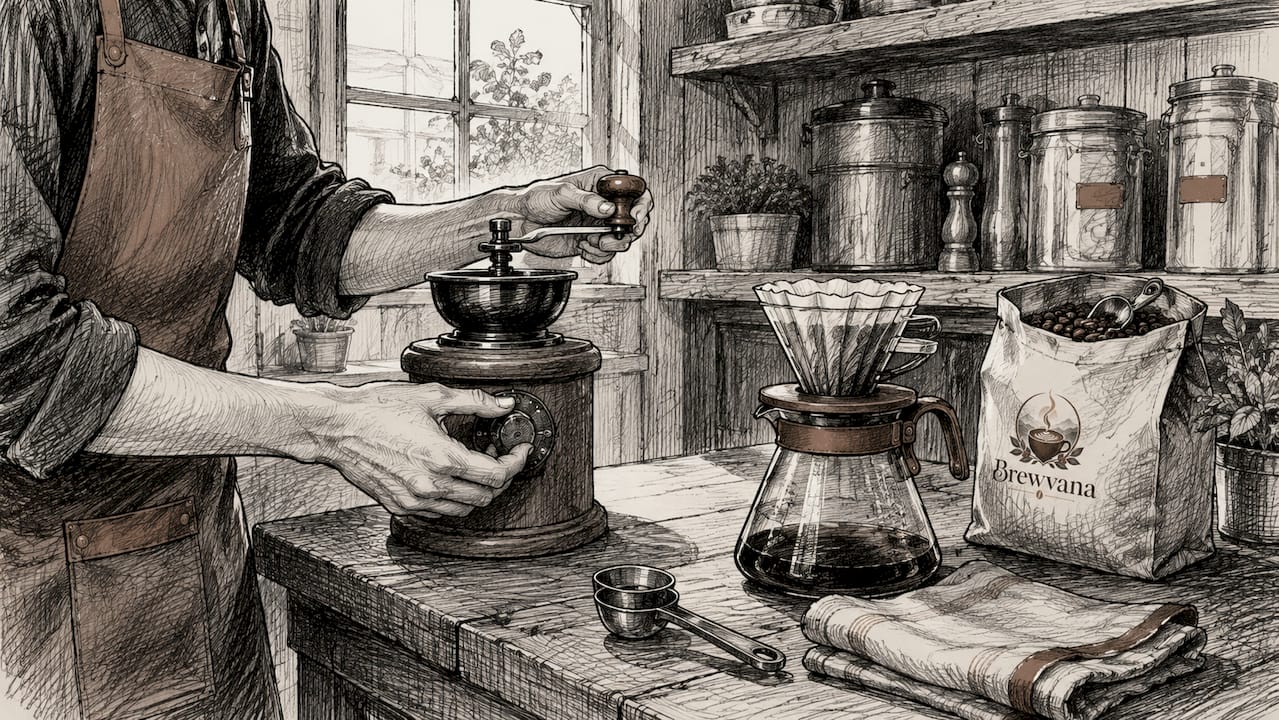 Person adjusting coffee grinder setting