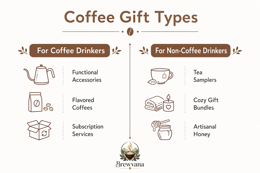 Infographic comparing coffee and non-coffee drinker gift categories