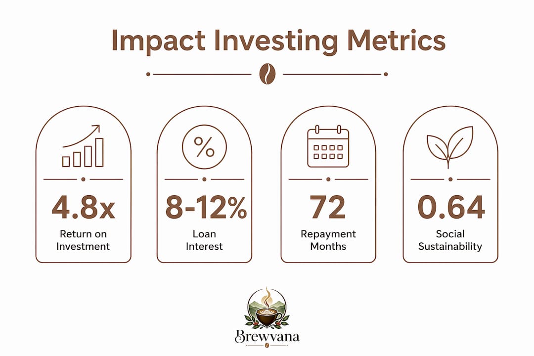 Infographic showing impact investing metrics in coffee industry