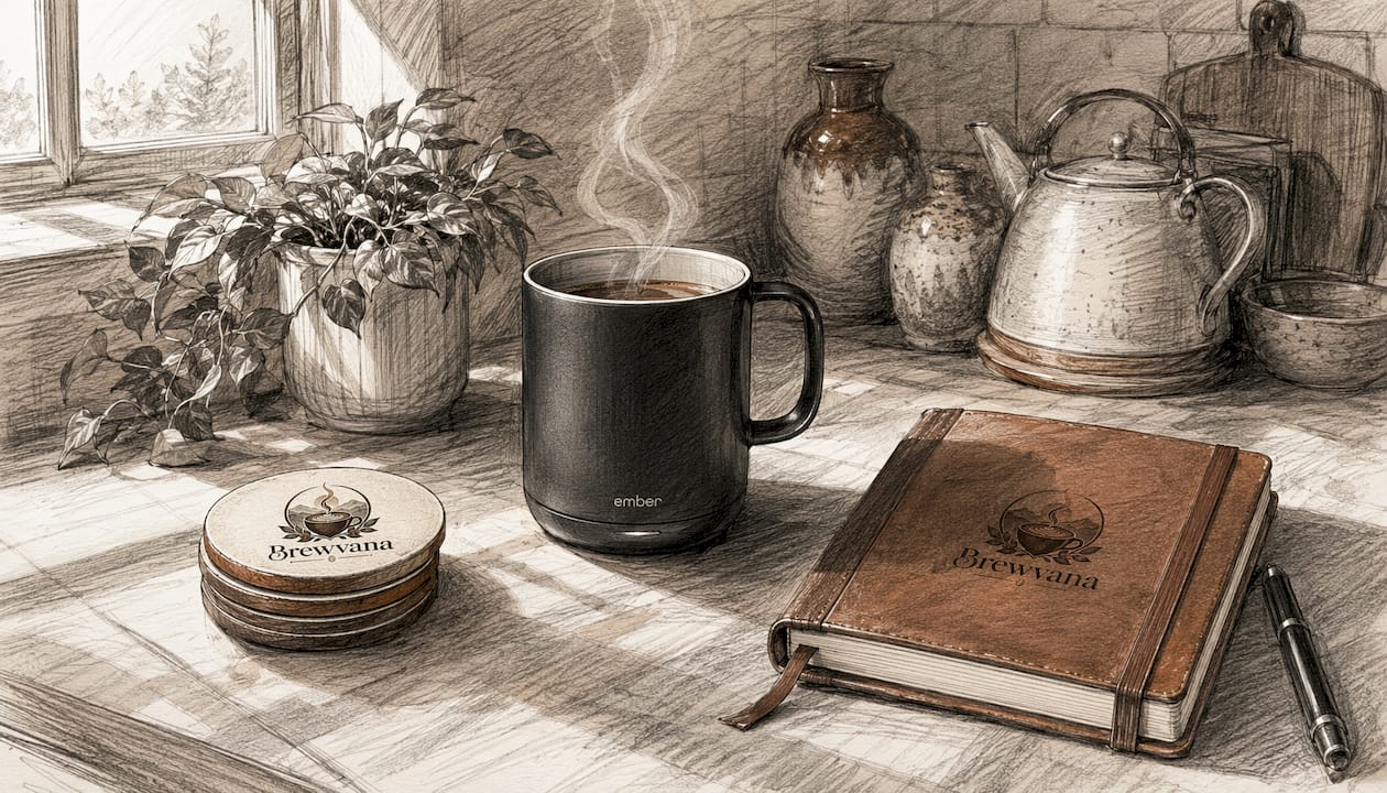 Ember temperature-controlled coffee mug on table