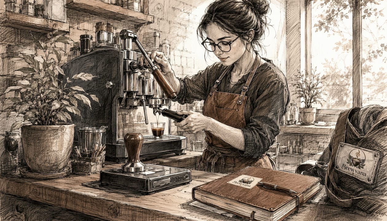 Barista pulling espresso shot with precision