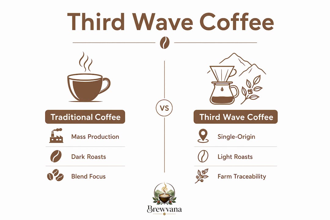 Infographic comparing third wave coffee characteristics