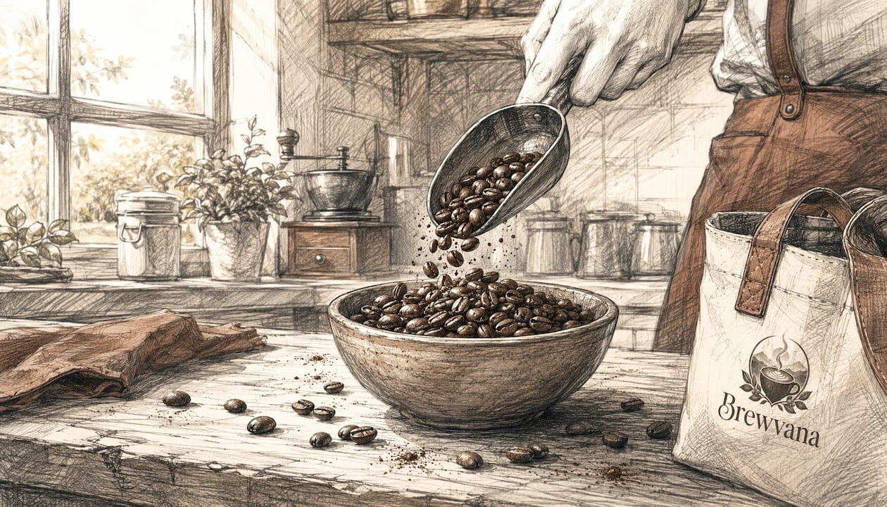 Close-up fresh roasted coffee beans in bowl