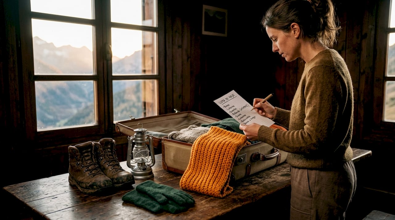 Persona haciendo la maleta para una escapada invernal