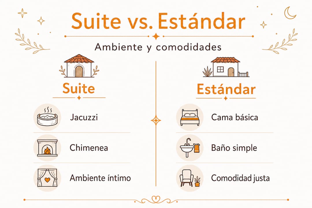 Infografía que muestra las diferencias entre una suite con jacuzzi y una habitación estándar