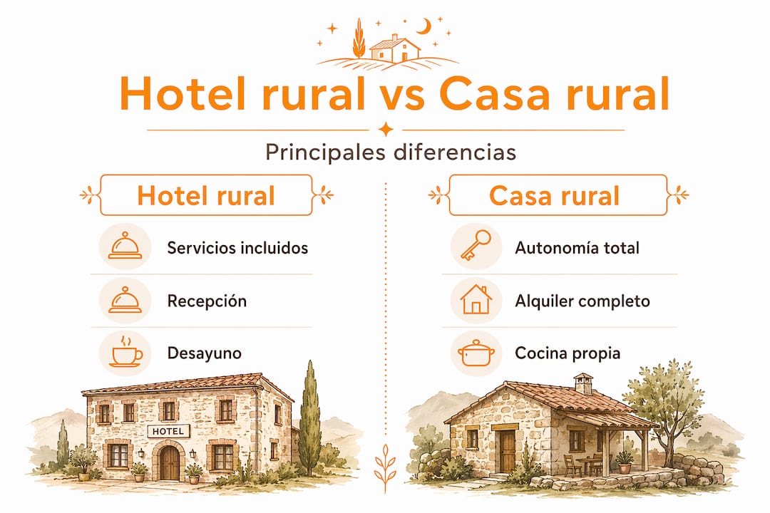 Infografía: diferencias clave entre alojarse en un hotel rural y una casa rural