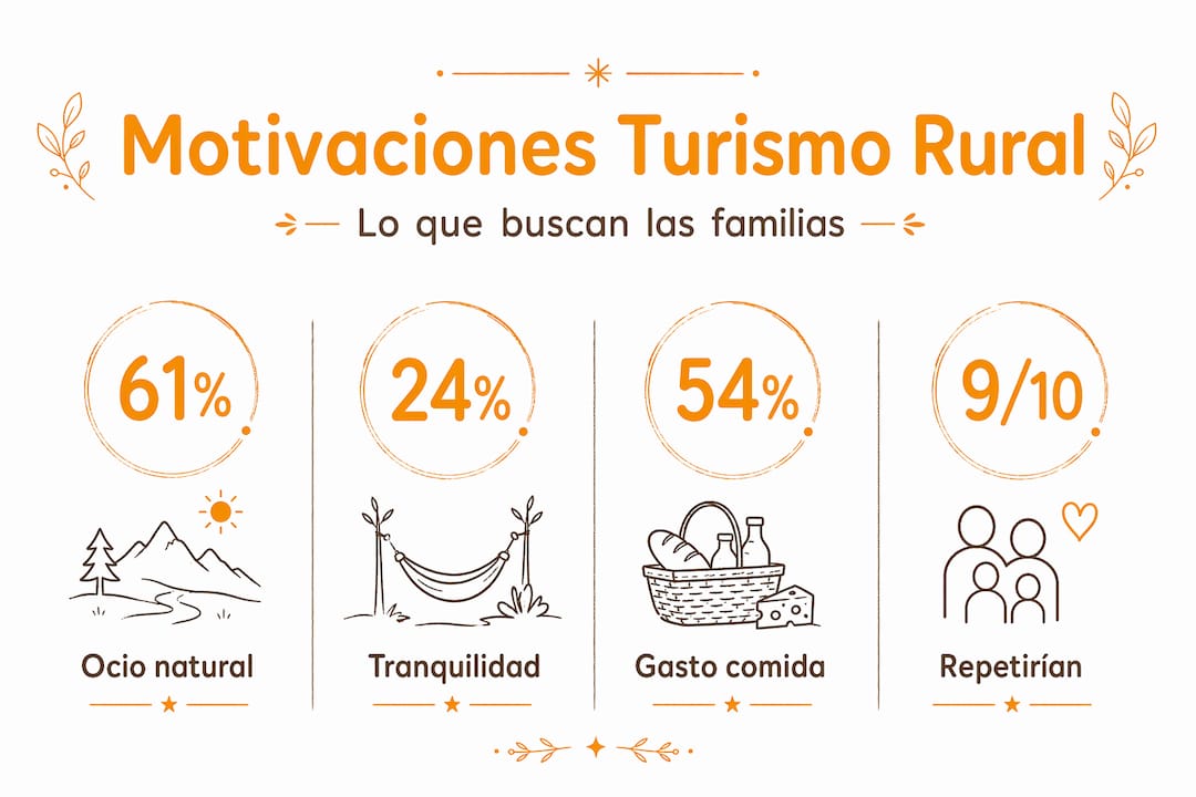 Datos imprescindibles sobre el turismo rural en familia, presentados en una infografía