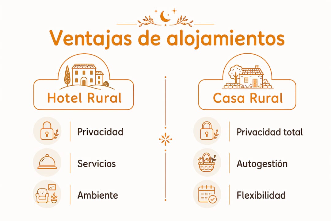Infografía: diferencias entre hotel rural y casa rural para grupos