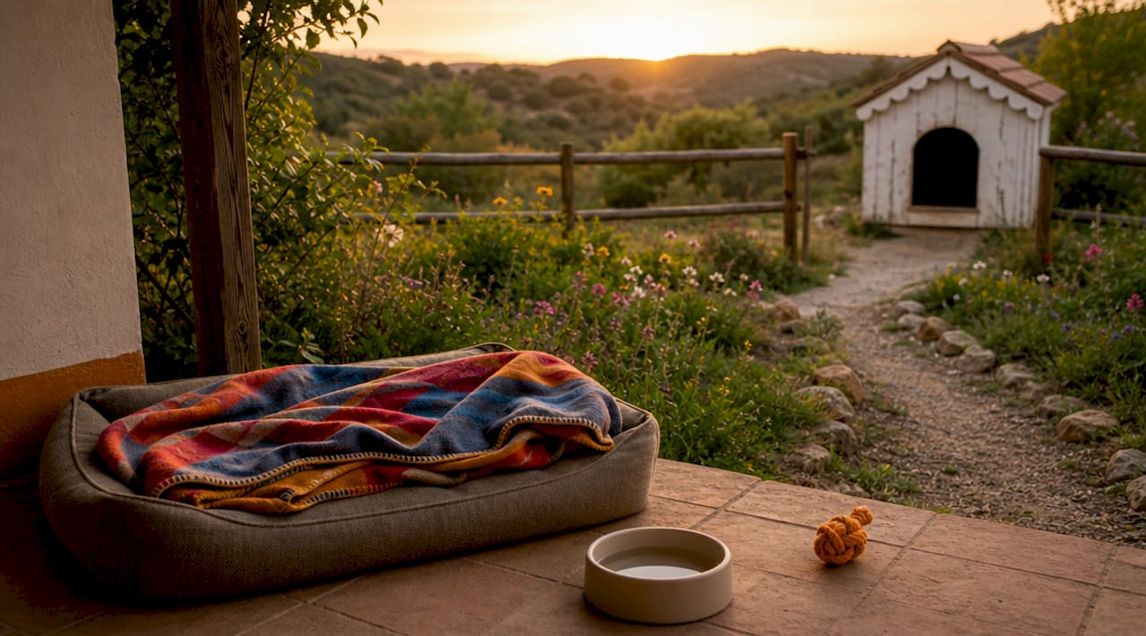 Zona exterior con cama para tu perro en nuestra casa rural