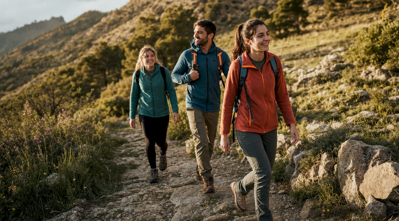 Un grupo de personas disfruta de una caminata por un sendero natural en plena zona rural.