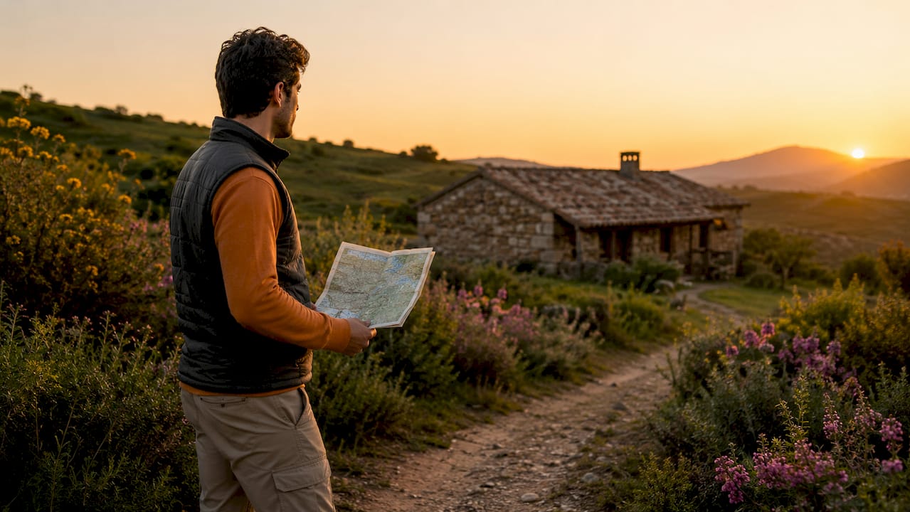 Hombre consultando la ubicación de su alojamiento rural