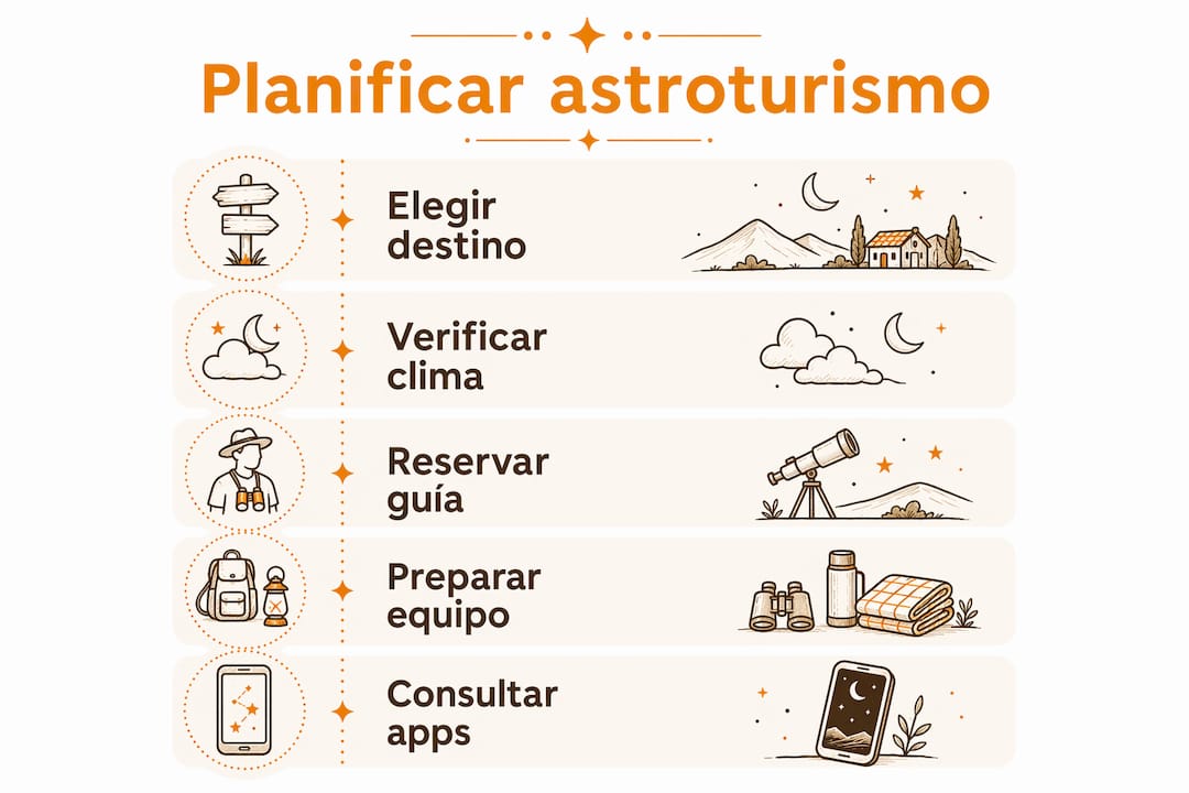 Infografía: guía práctica para organizar tu viaje de astroturismo paso a paso
