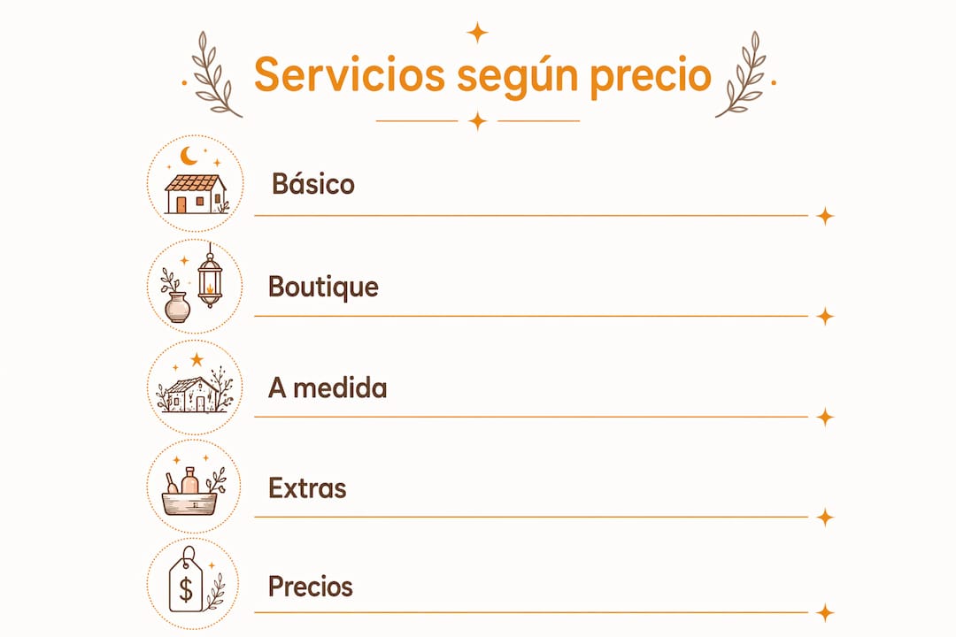 Infografía con información detallada sobre los servicios y precios de los paquetes románticos en alojamientos rurales