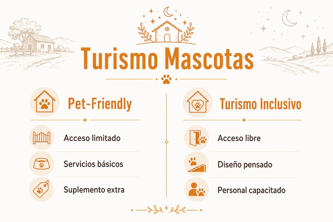Infografía sobre las diferencias entre el turismo para mascotas y el turismo inclusivo