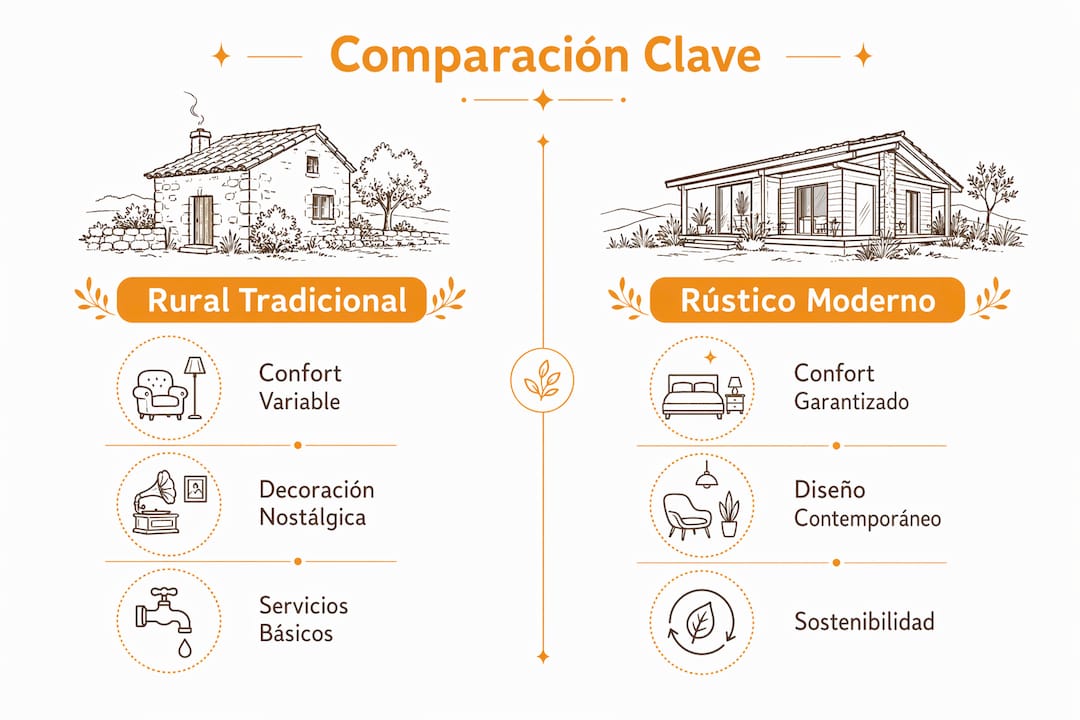 Infografía: diferencias clave entre estilos rústico, moderno y tradicional