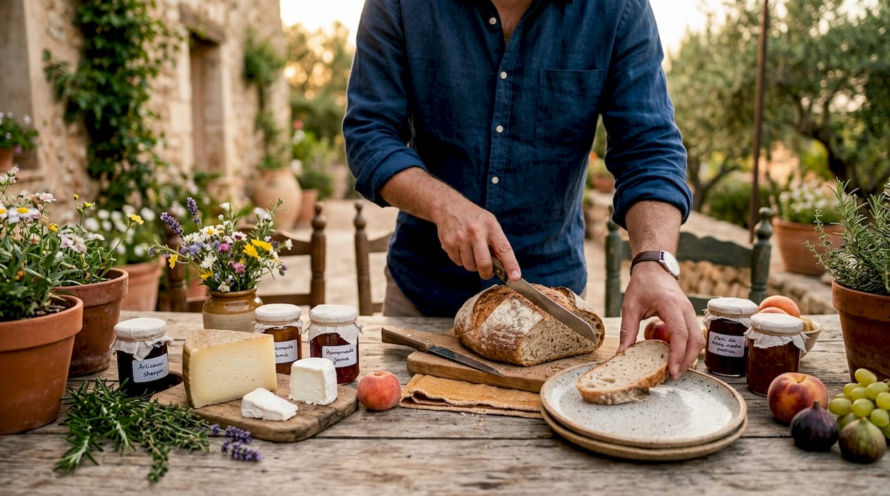 Desayuno campestre con productos locales y de elaboración artesanal
