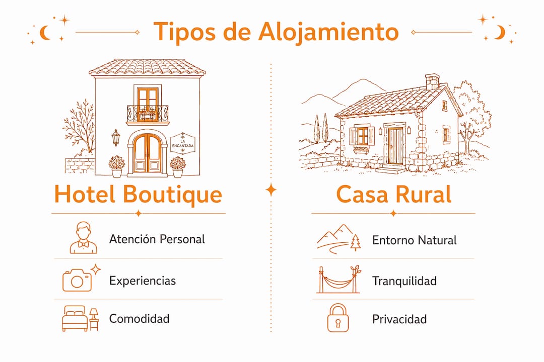 Infografía sobre las mejores opciones de alojamiento para una escapada romántica: ventajas y diferencias