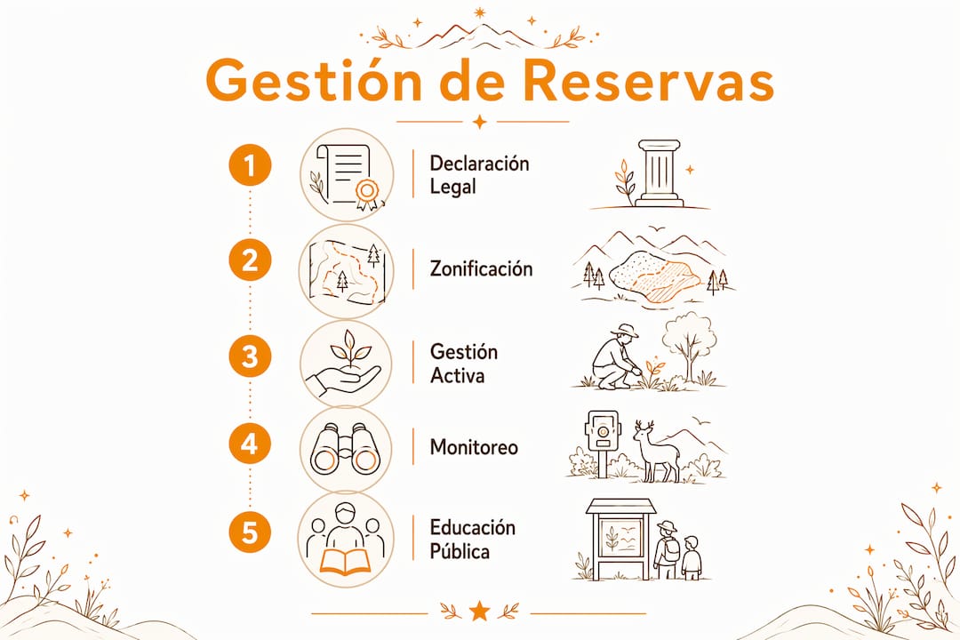 Infografía que ilustra las diferentes fases del manejo en una reserva natural