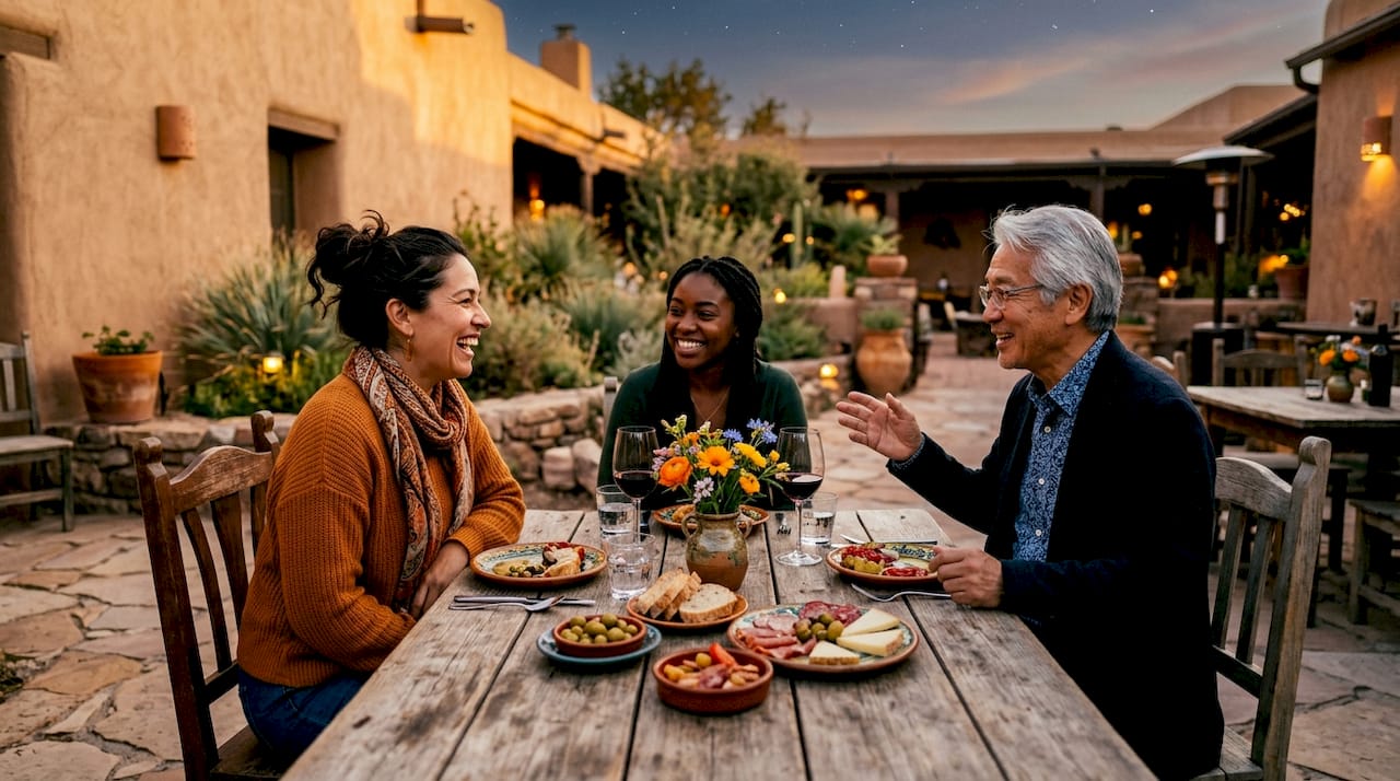 Un grupo de personas recorre el interior de un hotel rural boutique, disfrutando del ambiente acogedor y exclusivo.