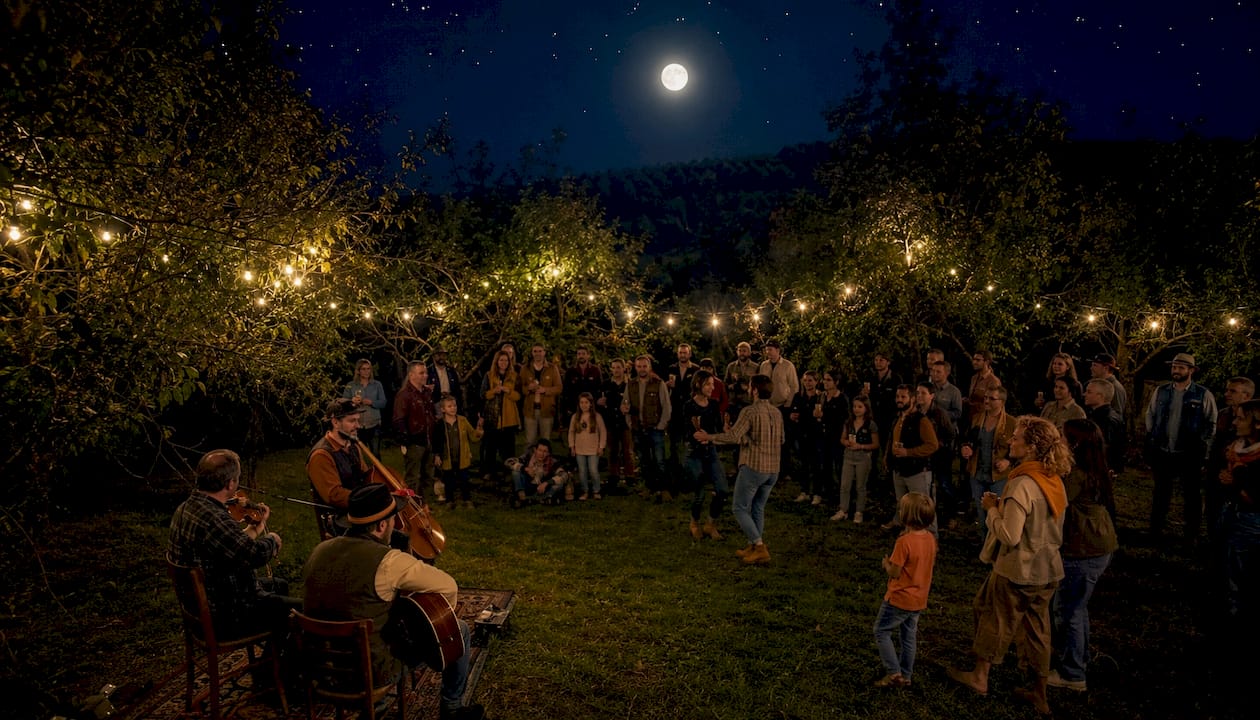 Artistas musicales ofreciendo un espectáculo en un festival al aire libre