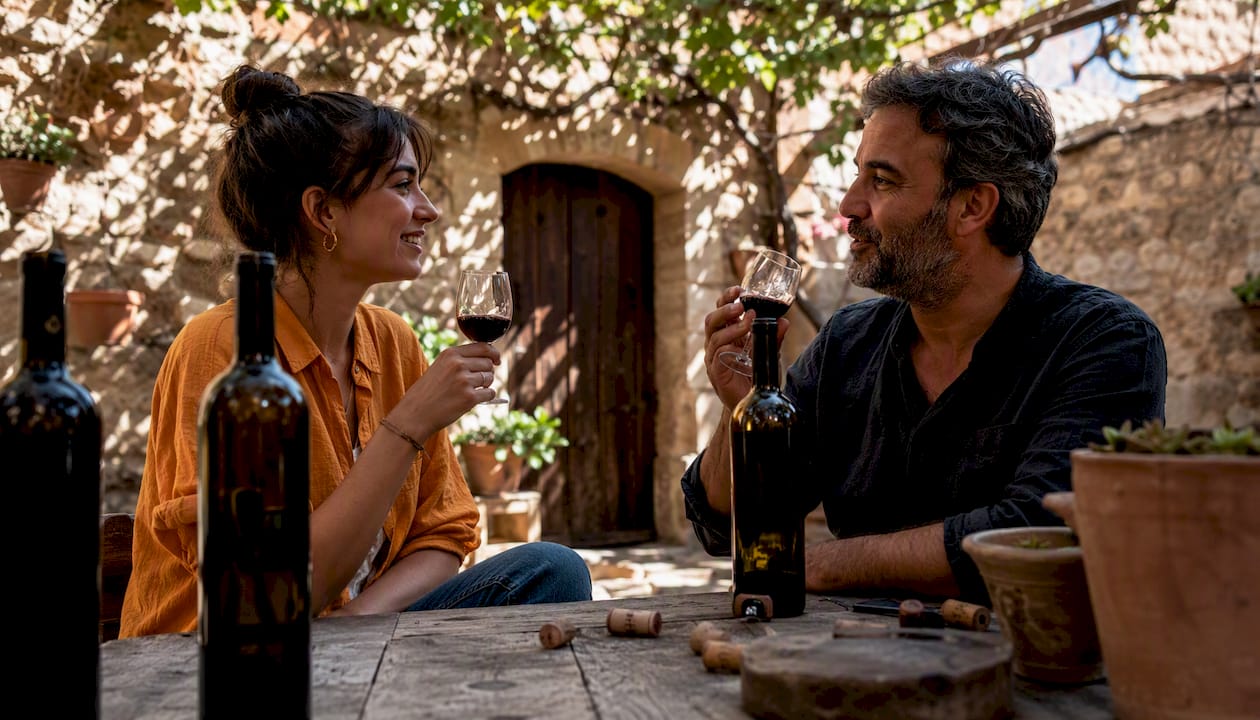 Visitantes disfrutando de una cata de vinos en la bodega de Fuenmayor.