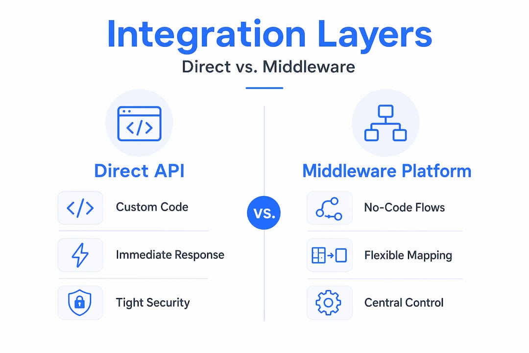 Infographic comparing direct API to middleware integration