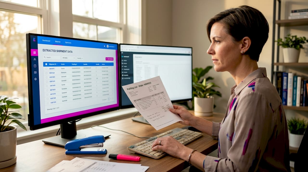 Manager verifying customs data in logistics office