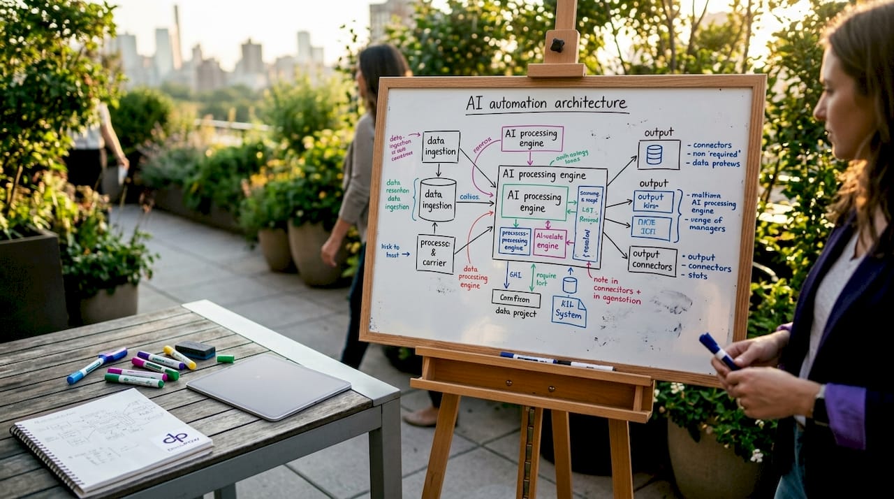 Close-up of AI automation architecture whiteboard