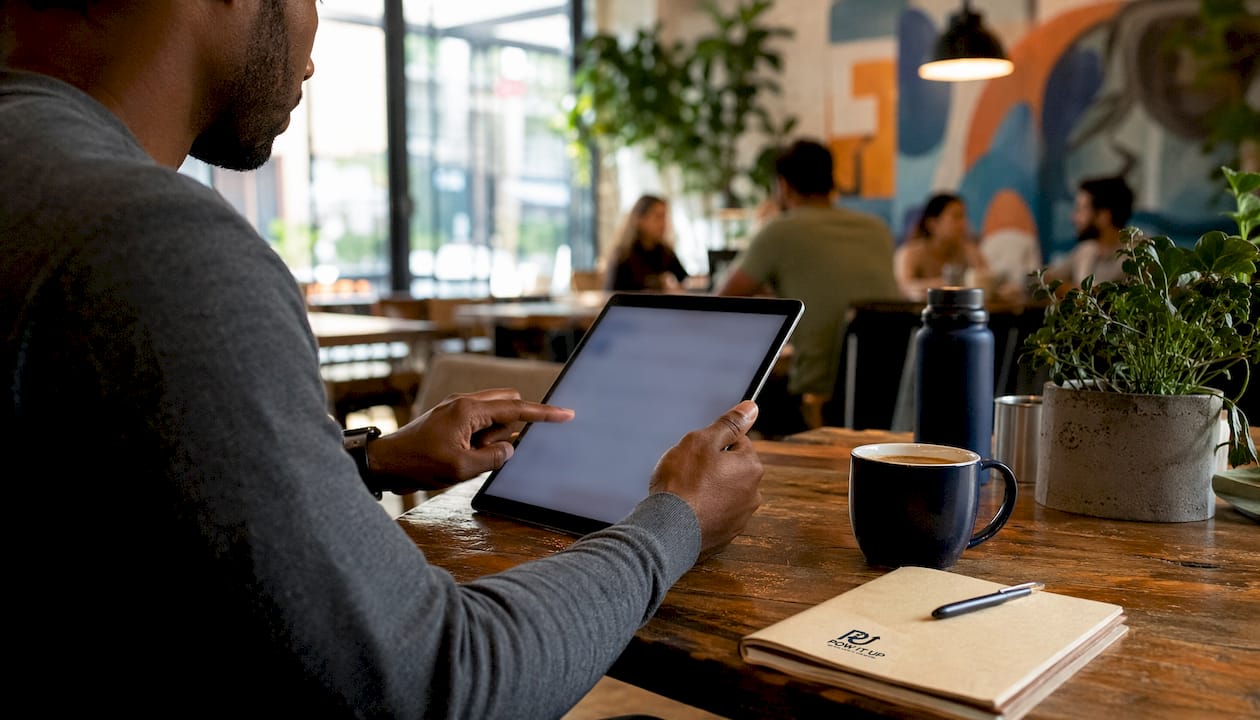 Hands using tablet for workflow automation