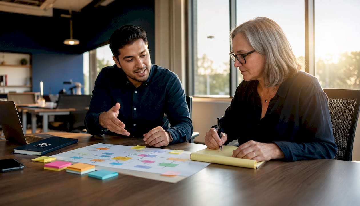 Colleagues discussing automation process