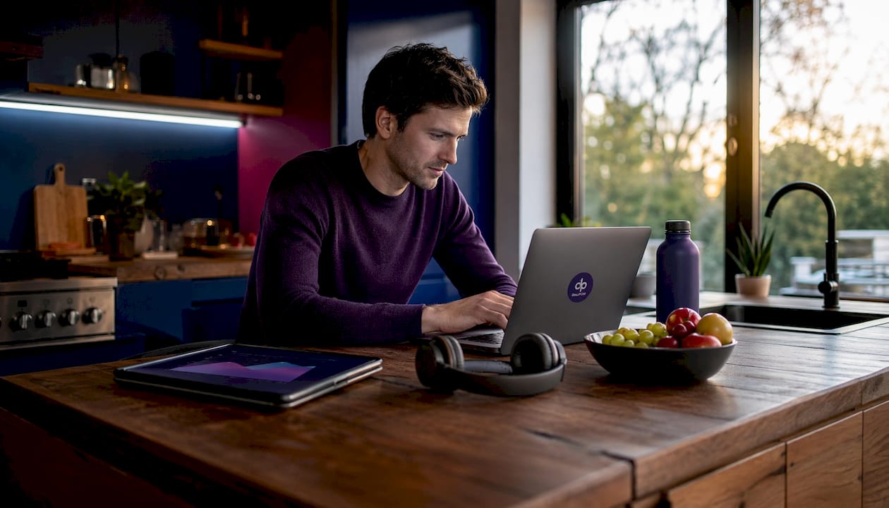 Manager typing on keyboard for team communications