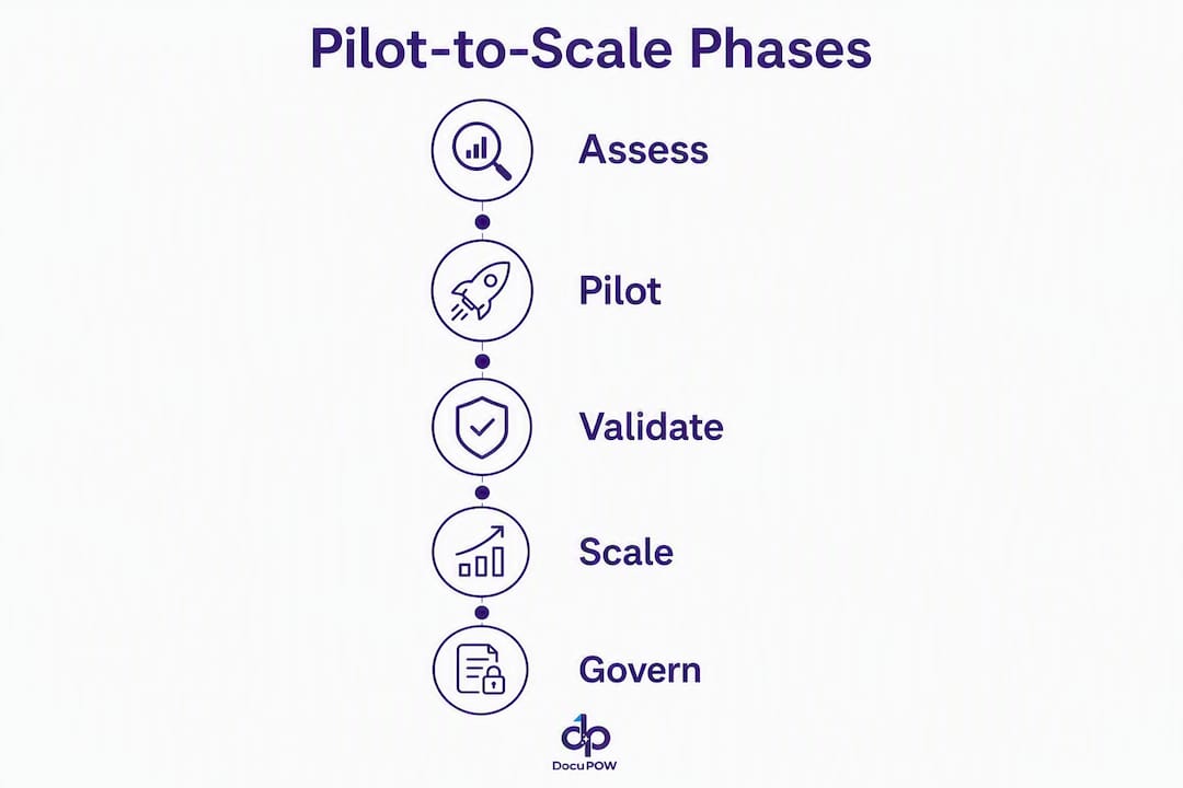 Infographic showing pilot-to-scale compliance automation phases